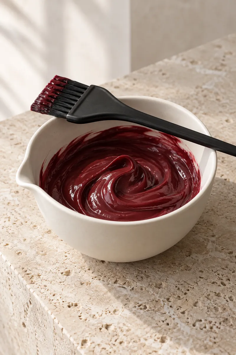 Wine-red colour in a tint bowl