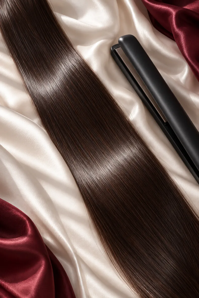 Sleek straight hair on silk